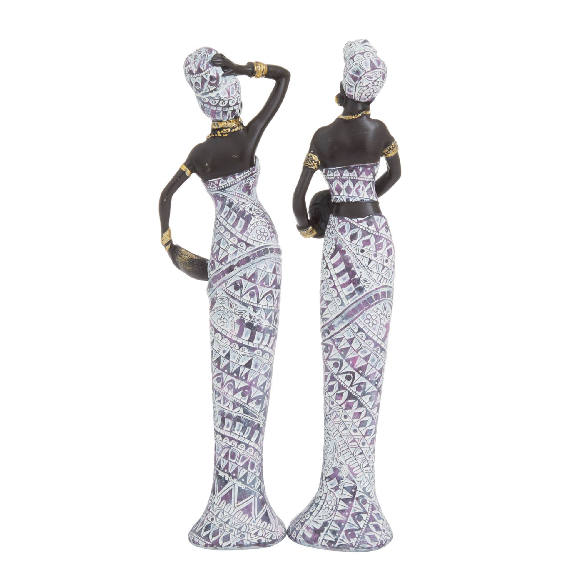 Set of 2 Multi Polystone Eclectic Sculptures, 13" x 3" x 3"